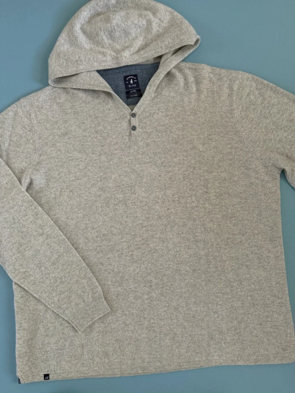 Johnnie-O Dearborn 100% Cashmere Light Gray Preppy Henley Hooded‎ Sweater